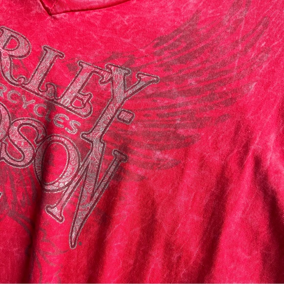 Harley-Davidson V-Neck Logo Wings Graphic T-Shirt Tee Acid Wash Distressed Red - Picture 7 of 16